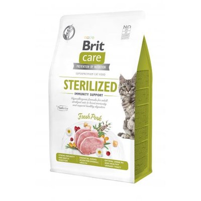 Сухий корм Brit Care Cat by Nutrition Sterilized Immunity Support для стерилізованих котів, зі свининою, 400 г 172544 фото