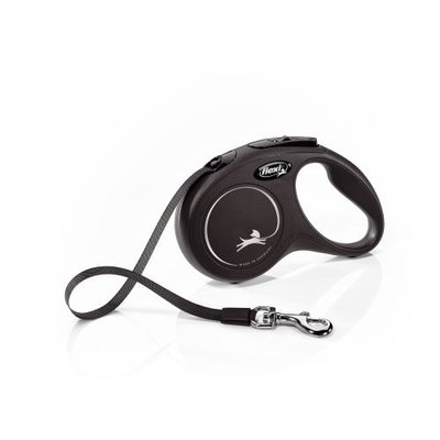 Повідець-рулетка Flexi New Classic для собак, зі стрічкою, розмір S 5 м / 15 кг (чорна) 11831 фото