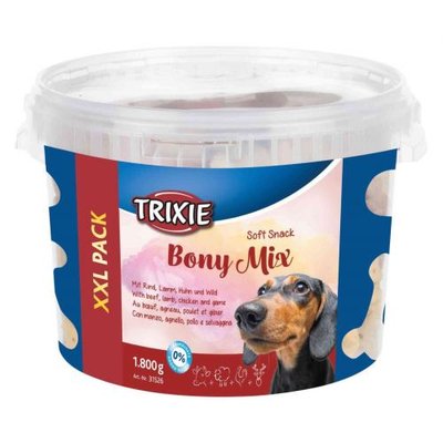 Ласощі Trixie Soft Snack Bony Mix для собак, відро пластикове, 1800 г 31526 фото