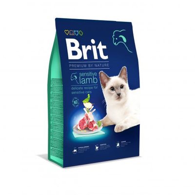 Сухий корм Brit Premium Cat by Nature Sensitive для котів із чутливим травленням, з ягням, 8 кг 171873 фото