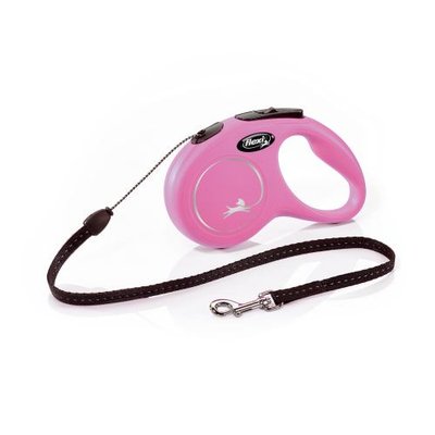 Повідець-рулетка Flexi New Classic для собак, з тросом, розмір S 5 м / 12 кг (рожева) 11786 фото