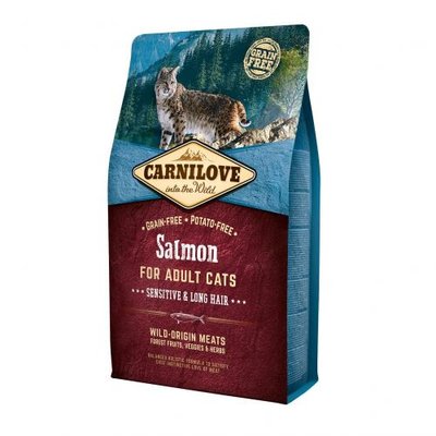 Сухой корм Carnilove Cat Sensitive & Long Hair для кошек с чувствительным пищеварением, лосось, 2 кг 170198/2287 фото