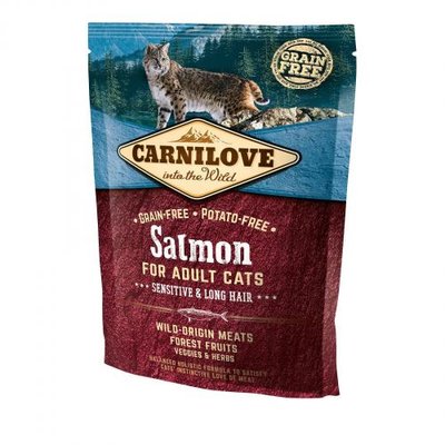 Сухой корм Carnilove Cat Sensitive & Long Hair для кошек с чувствительным пищеварением, лосось, 400 г 170192/2294 фото
