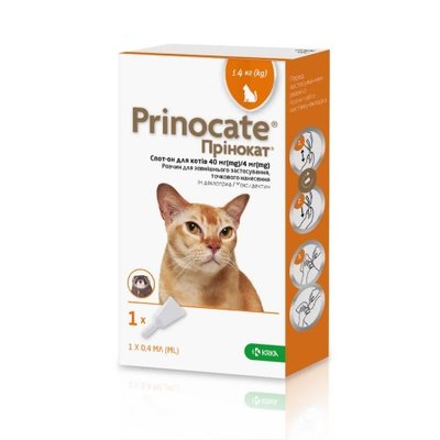 Краплі на холку KRKA Prinocate №3 для котів до 4 кг від зовнішніх і внутрішніх паразитів 40 мг/3 шт Z95114 фото