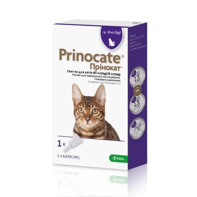 Краплі на холку KRKA Prinocate №3 для котів до 4-8 кг від зовнішніх і внутрішніх паразитів 80 мг/3 шт Z95111 фото