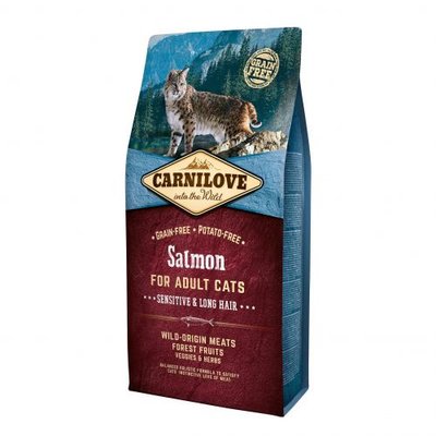 Сухой корм Carnilove Cat Sensitive & Long Hair для кошек с чувствительным пищеварением, лосось, 6 кг 170204/2270 фото