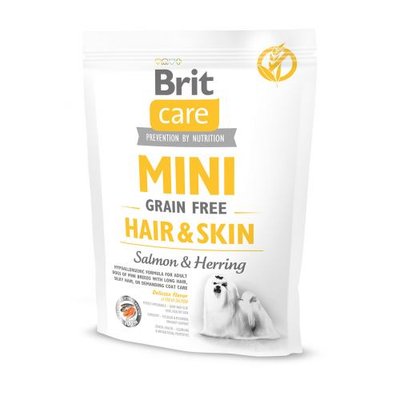 Сухий корм Brit Care GF Mini Hair & Skin для собак мініатюрних порід, для шкіри та шерсті, з лососем та оселедцем, 400 г 170783 фото