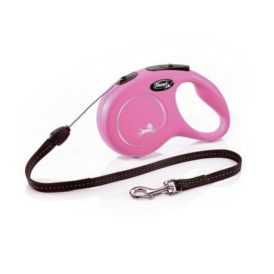 Повідець-рулетка Flexi New Classic для собак, з тросом, розмір S 8 м / 12 кг (рожева) 11806 фото