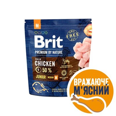 Сухий корм Brit Premium Dog Junior M для цуценят та юніорів середніх порід, з куркою, 1 кг 170812/6314 фото