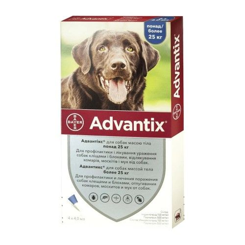 Краплі на холку Bayer Elanco Advantix для собак від 25 до 40 кг 1 піпетка 91010_1уп.(4пип) фото