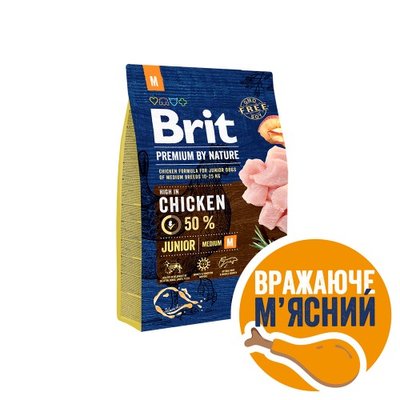 Сухий корм Brit Premium Dog Junior M для цуценят та юніорів середніх порід, з куркою, 3 кг 170813/6321 фото