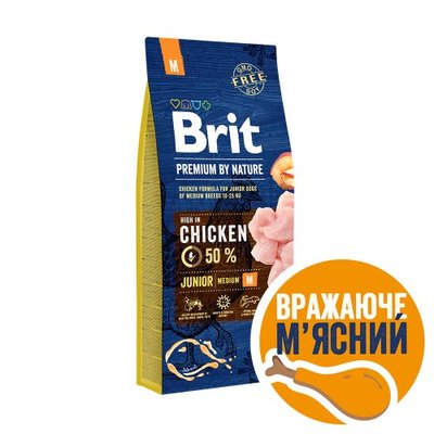 Сухий корм Brit Premium Dog Junior M для цуценят та юніорів середніх порід, з куркою, 15 кг 170814/6338 фото