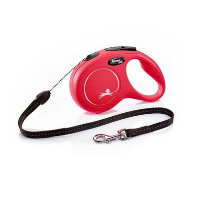 Повідець-рулетка Flexi New Classic для собак, з тросом, розмір S 8 м / 12 кг (червона) 11803 фото