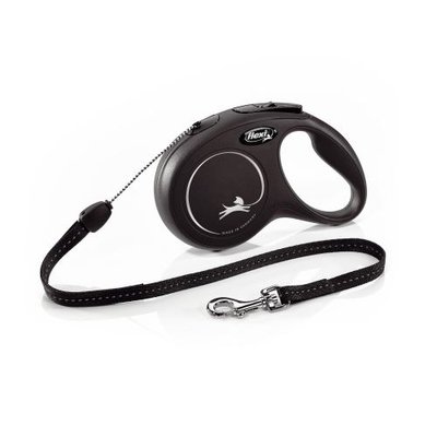 Повідець-рулетка Flexi New Classic для собак, з тросом, розмір S 8 м / 12 кг (чорна) 11801 фото