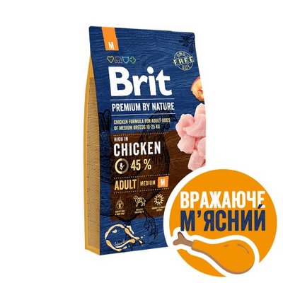 Сухий корм Brit Premium Dog Adult M для дорослих собак середніх порід, з куркою, 8 кг 170817/6369 фото