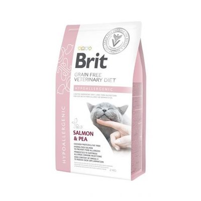Сухий корм Brit GF VetDiet Cat Hypoallergenic для котів, з харчовою алергією та непереносимістю, з лососем та горохом, 2 кг 170960/528370 фото