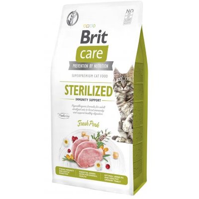 Сухий корм Brit Care Cat by Nutrition Sterilized Immunity Support для стерилізованих котів, зі свининою, 7 кг 172546 фото