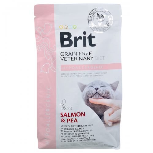 Сухий корм Brit GF VetDiet Cat Hypoallergenic для котів, з харчовою алергією та непереносимістю, з лососем та горохом, 2 кг 170960/528370 фото