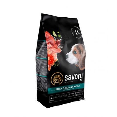 Сухий корм Savory Puppy для цуценят усіх порід, зі свіжою індичкою і куркою, 1 кг 30280 фото