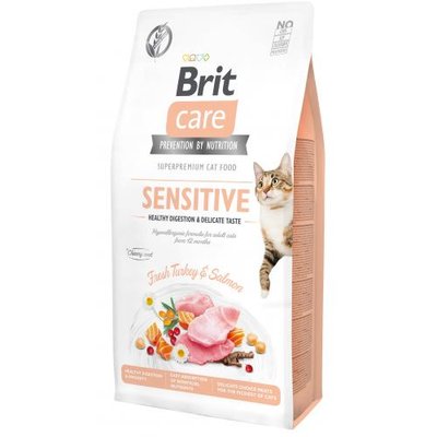 Сухий корм Brit Care Cat GF Sensitive HDigestion & Delicate Taste для котів з чутливим травленням, індичка та лосось, 7 кг 171281 фото