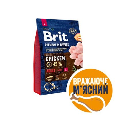 Сухий корм Brit Premium Dog Adult L для дорослих собак великих порід, з куркою, 3 кг 170825/6444 фото