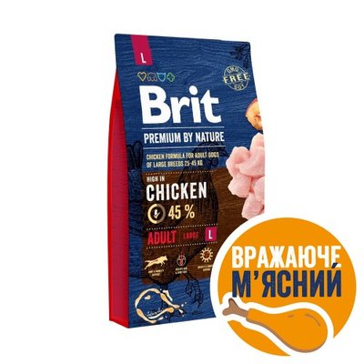 Сухий корм Brit Premium Dog Adult L для дорослих собак великих порід, з куркою, 8 кг 170826/6451 фото