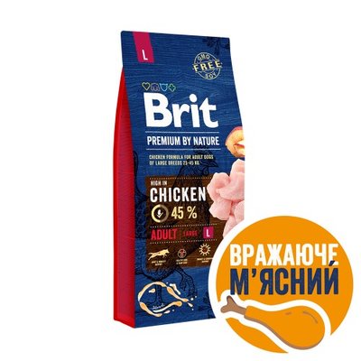 Сухий корм Brit Premium Dog Adult L для дорослих собак великих порід, з куркою, 15 кг 170827/6468 фото