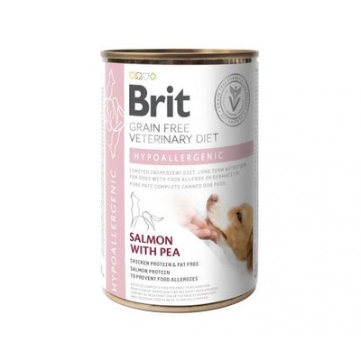 Влажный корм Brit GF VetDiet Hypoallergenic для собак с пищевой аллергией или непереносимостью, с лососем и горошком, 400 г 100259/5873 фото