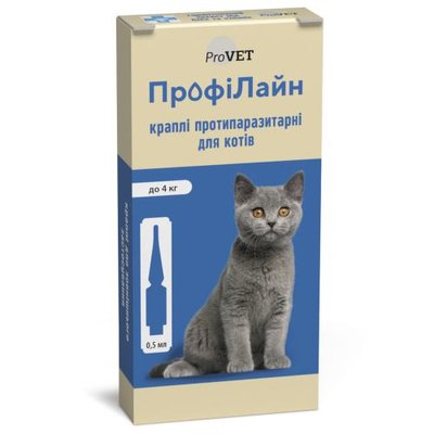 Краплі на холку ProVET «Профілайн» для котів до 4 кг, 4 піпетки (інсектоакарицид) PR240988_1уп.(4пип) фото