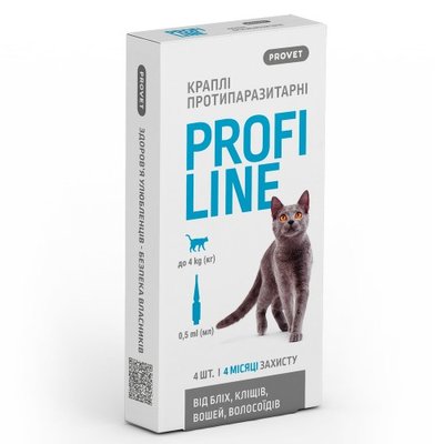 Краплі Provet Profiline для котів до 4 кг, 4 піпетки по 0,5 мл (інсектоакарицид) PR243111 фото