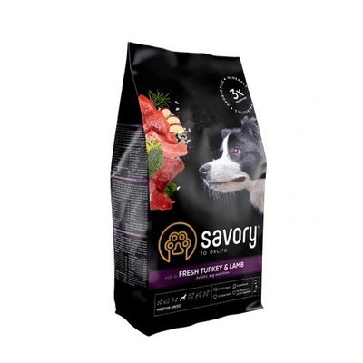 Сухий корм Savory Medium для собак середніх порід, зі свіжим ягням та індичкою, 1 кг 30259 фото