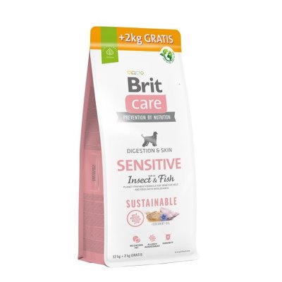 Корм Brit Care Dog Sustainable Sensitive для собак з чутливим травленням, з рибою та комахами, 12+2 кг 172662 фото