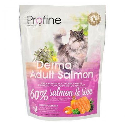 Сухий корм Profine Derma для дорослих довгошерстих котів, з лососем та рисом, 300 г 170571/7756 фото