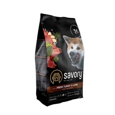 Сухий корм Savory Large для собак великих порід, зі свіжим ягням та індичкою, 3 кг 30235 фото