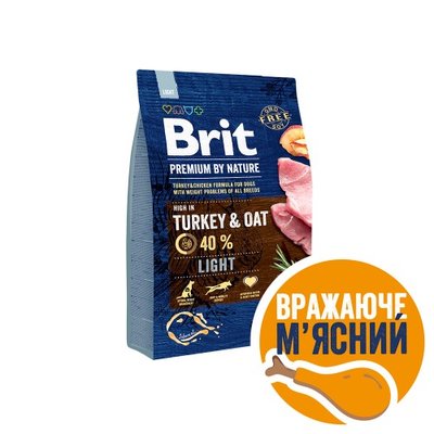 Сухий корм Brit Premium Dog Light для собак із зайвою вагою, з індичкою, 3 кг 170839/6581 фото