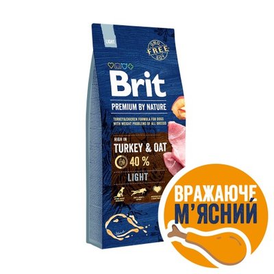 Сухий корм Brit Premium Dog Light для собак із зайвою вагою, з індичкою, 15 кг 170841/6604 фото