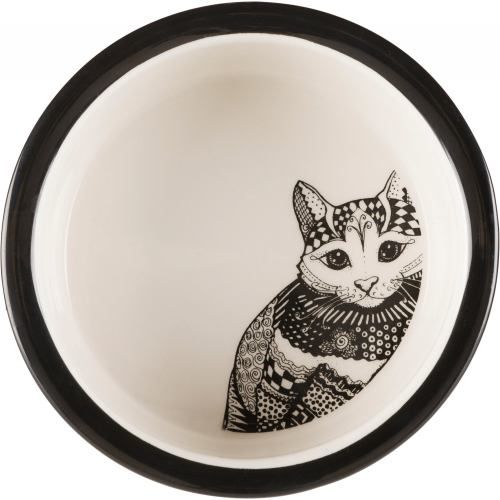 Миска Trixie Zentangle для котів, керамічна, 12 см, 300 мл (чорна/біла) 25120 фото