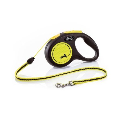 Повідець-рулетка Flexi New Neon для собак, з тросом, розмір S 5 м / 12 кг (жовтий) 20911 фото