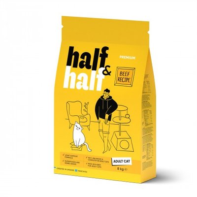 Сухий корм Half&Half для дорослих котів, з яловичиною, 8 кг 20857 фото