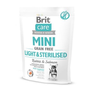 Сухий корм Brit Care GF Mini Light & Sterilised для дорослих собак дрібних порід із зайвою вагою або стерилізованих, з кроликом та лососем, 400 г 170786/1074 фото