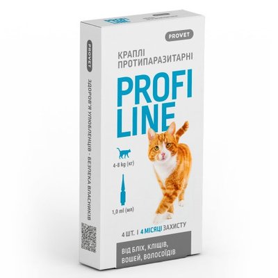 Капли Provet Profiline для кошек 4-8 кг, 4 пипетки по 1,0 мл (инсектоакарицид) PR243110 фото
