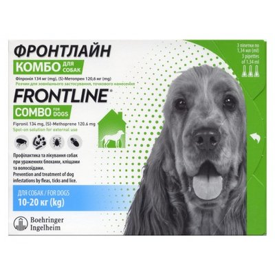 Краплі на холку Boehringer Ingelheim Frontline Combo для собак від 10 до 20 кг 3 піпетки 1009090_1 уп.(3пип.) фото