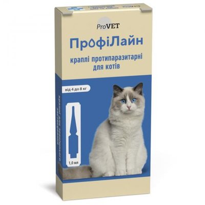 Капли на холке ProVET «Профилайн» для кошек 4-8 кг, 4 пипетки (инсектоакарицид) PR240989_1уп.(4пип) фото
