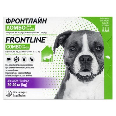 Краплі на холку Boehringer Ingelheim Frontline Combo для собак від 20 до 40 кг 3 піпетки 1200336_1 уп.(3пип.) фото
