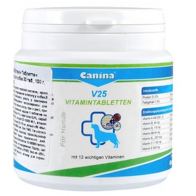 Вітаміни Canina V25 Vitamintabletten для собак, полівітамінний комплекс, 100 г (30 табл) 110100 AD фото