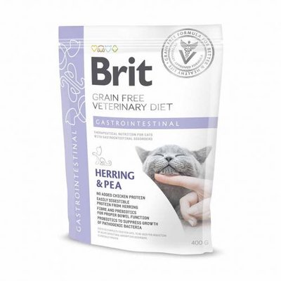 Сухой корм Brit GF VetDiet Cat Gastrointestinal для кошек, при нарушениях пищеварения, с сельдью, лососем, яйцом и горохом, 400 г 170964/528431 фото