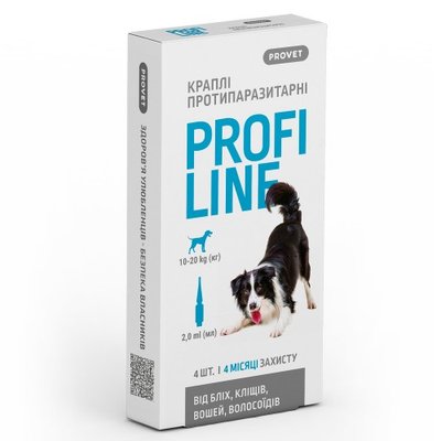 Краплі Provet Profiline для собак 10-20 кг, 4 піпетки по 2,0 мл (інсектоакарицид) PR243103 фото