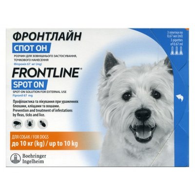 Краплі на холку Boehringer Ingelheim Frontline Spot-ON для собак від 2 до 10 кг 3 піпетки 1007690_1 уп.(3пип.) фото