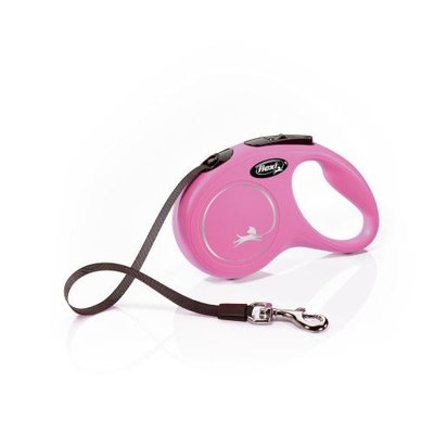 Повідець-рулетка Flexi New Classic для собак, зі стрічкою, розмір S 5 м / 15 кг (рожева) 11836 фото