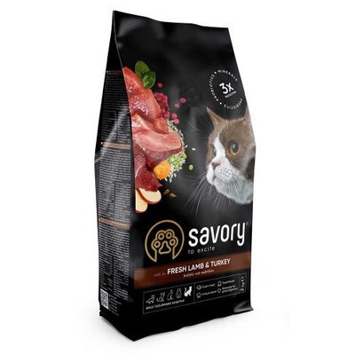 Сухий корм Savory для котів з чутливим травленням, зі свіжим ягням та індичкою, 2 кг 30082 фото